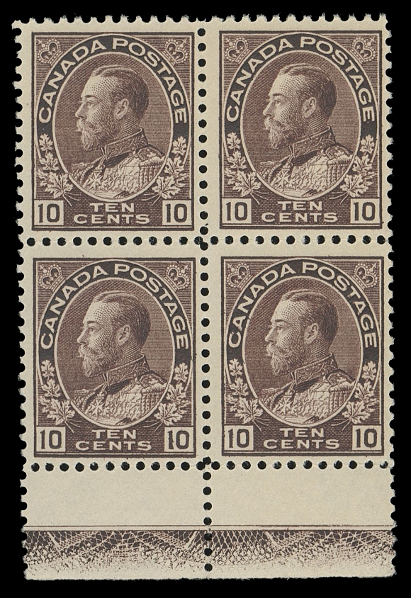 CANADA -  8 KING GEORGE V  116,A post office fresh mint block with deep vibrant colour on fresh paper, displaying Type C lathework (about 75% strength), lower unit pair never hinged, Fine+ LH