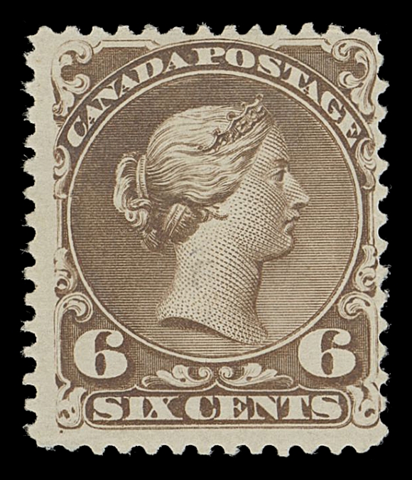 CANADA -  4 LARGE QUEEN  27ii,A rare mint example on this distinctive, elusive paper type (Duckworth Paper 8), characteristic deep shade and sharp impression on smooth, very white paper, in sound condition which is hard to find on this notoriously fragile paper and possessing a large portion of its smooth, white original gum, Fine OG, seldom encountered as such.