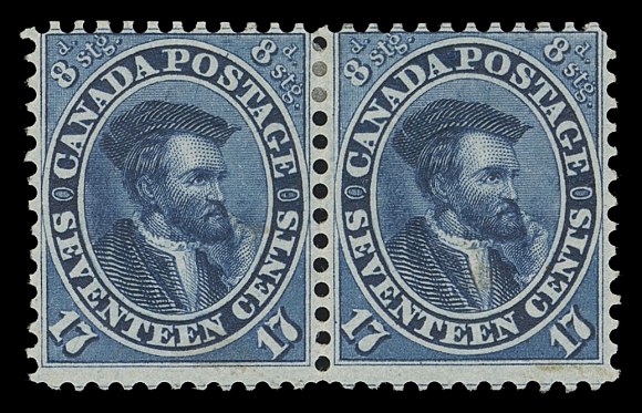 CANADA -  3 CENTS  19,A remarkable mint pair with fabulous colour deep and bright impression on fresh paper, intact perforations clear of design on three sides, relatively lightly hinged with unusually clean white original gum - in fact one of the nicest OG multiples one can hope to find on this popular classic stamp, Fine+ OGExpertization: 2019 Greene Foundation certificateProvenance: E. Carey Fox, Second Portion, H.R. Harmer, Inc. of New York, October 1968; Lot 164