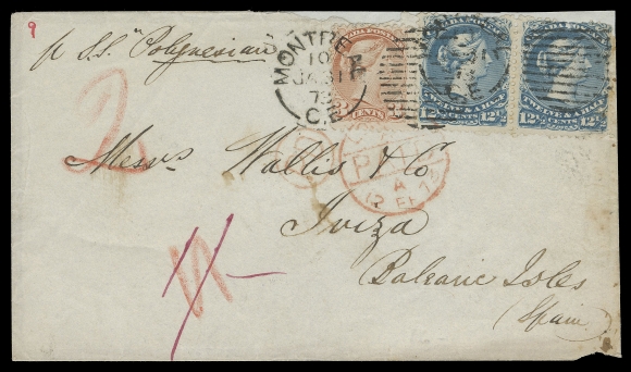 CANADA -  4 LARGE QUEEN  1873 (January 31) Flimsy envelope endorsed 