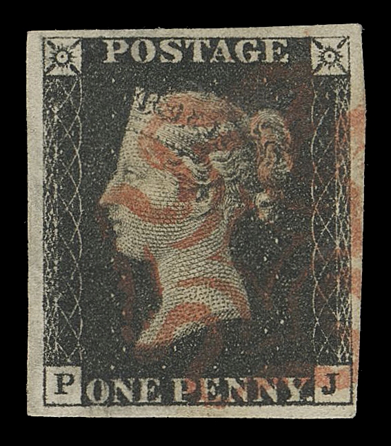 GREAT BRITAIN  1,Attractive, large margined example with Maltese cross cancel in red, VF+; 2021 RPS of London cert. identified as Spec AS46 (SG 2 £450)