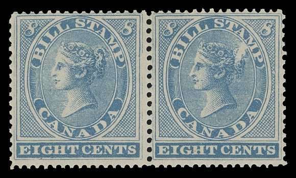 CANADA REVENUES (FEDERAL)  FB8a,A fresh mint horizontal pair showing the "feather" in bun variety on right stamp, bright fresh colour, small light gum bend on left stamp only, Fine NH