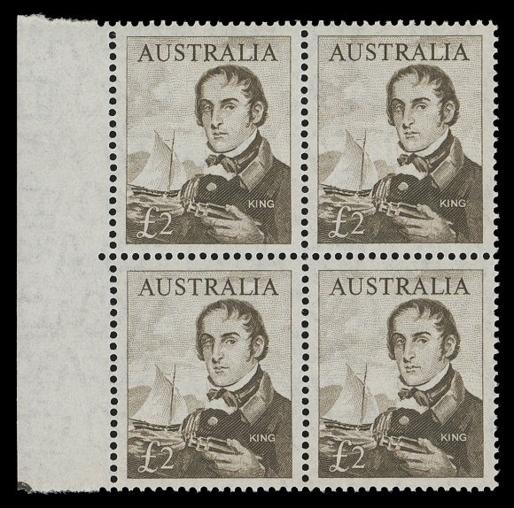 AUSTRALIA  365-379, 394-417,Complete mint sets of 15 and 26 stamps respectively in blocks of four, many have sheet margin on one or two sides, bright fresh colours, not often seen in blocks, F-VF NH (SG 354/414 £650)
