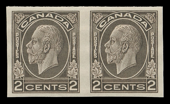 CANADA -  8 KING GEORGE V  195c-201a,The complete set of seven imperforate pairs in horizontal format, ample to large margins and post office fresh colour; the 1c to 3c printed by rotary press with white original gum, one pair with negligible fingerprints on gum; the 4c to 8c & 13c Citadel printed on flat press with characteristic brown gum unusually pristine and without the disturbance normally seen; a beautiful set, VF-XF NH