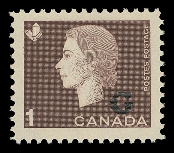 CANADA - 18 OFFICIALS  O46a,The scarce DOUBLE PRINTED "G" overprint in error, two clear impressions close together, well centered and choice, VF NH; 2014 PSE cert. (Graded XF 90)