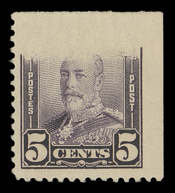CANADA -  8 KING GEORGE V  153as, variety,Mint booklet single with a dramatic large void area at top, the "CANADA" banner completely omitted as a result. VF NH; 1994 Greene Foundation cert.