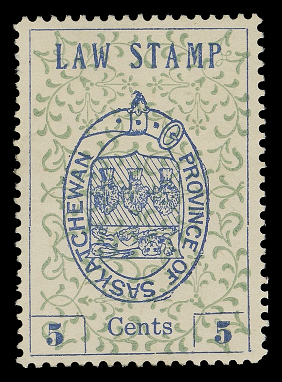 CANADA REVENUES (PROVINCIAL)  SL1a,A well centered unused example with "Coat of Arms" INVERTED CENTRE in error; tiny natural paper inclusion not visible from front, rarely seen unused, VF

The inverted centre is listed in Van Dam catalogue, but unpriced mint.
