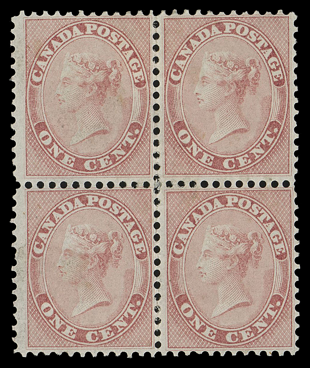 HALF PENNY AND ONE CENT  14,A superior mint block of four, very well centered for the issue, lovely fresh colour and full original gum, trace of gum adhesion on lower left stamp; a beautiful and seldom seen mint block, VF OG