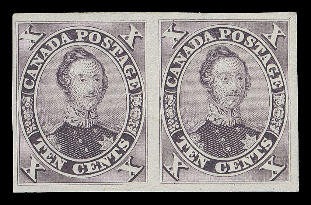 SIX PENCE AND TEN CENTS  17TC,Trial colour plate proof pair printed in lilac on india paper, lovely colour, VF
