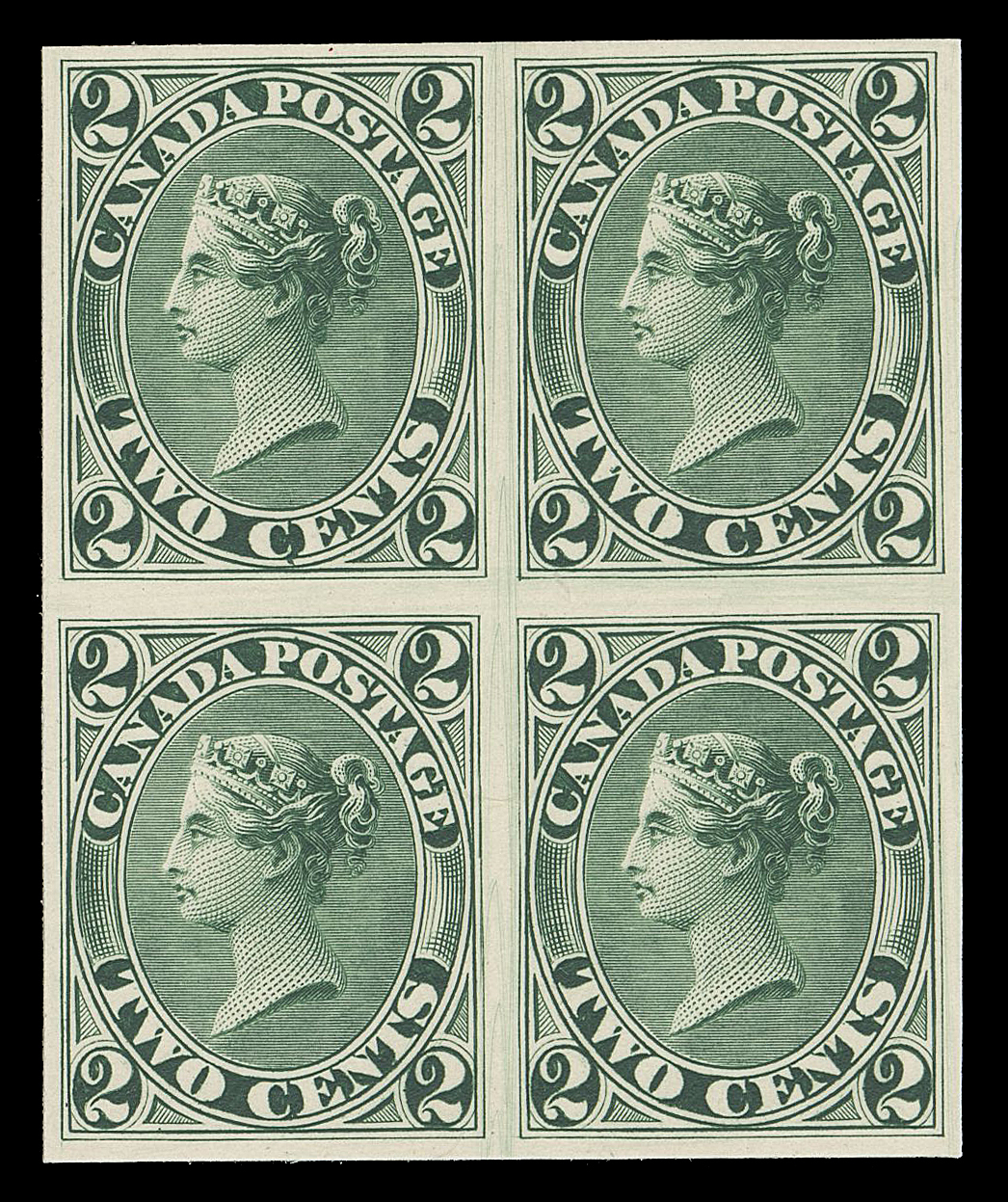 TWO CENTS  20TCii,Trial colour plate proof block printed in green on card mounted india paper, attractive and in choice condition, VF+