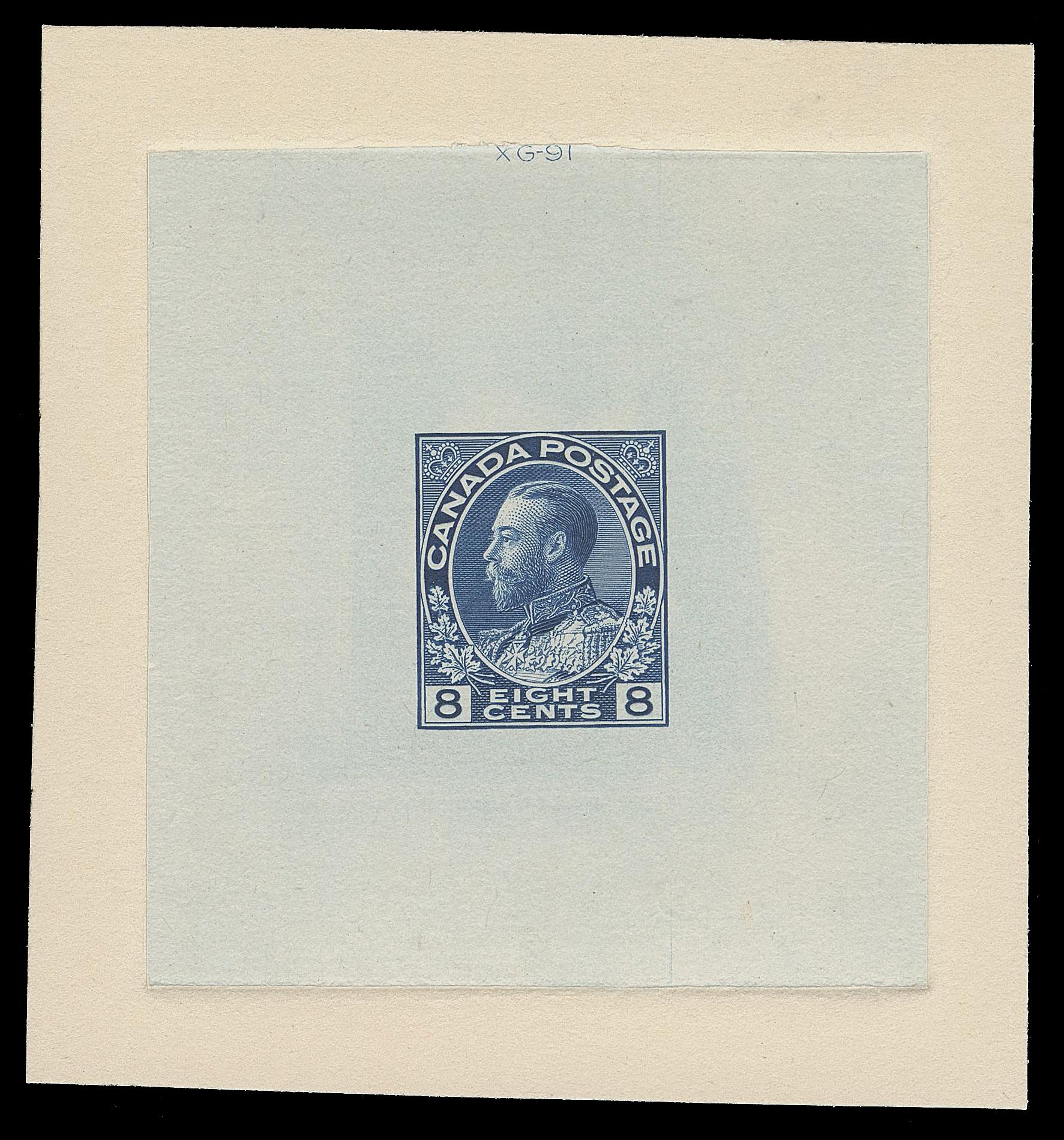 ADMIRAL PROOFS  115,Die Proof in issued colour on india paper 55 x 59mm, die sunk on slightly larger card 70 x 75mm; the hardened die showing die number "XG-91 number along edge of die sinkage at top; a beautiful and choice die proof, XF (Minuse & Pratt 115P1a)