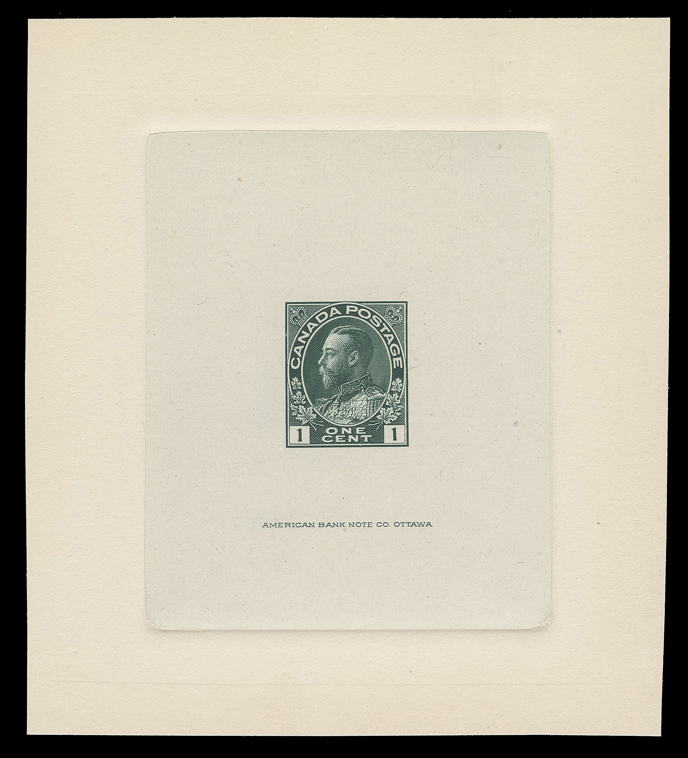 ADMIRAL PROOFS  104,Die Proof printed in the first printing colour, on india paper 60 x 73mm die sunk on large card 95 x 106mm, faint card crease at right away from die sinkage, no die number, with ABNC imprint (25mm long) below design, a superb unhardened die proof, rare and VF+ (Minuse & Pratt 104 B TC1a)