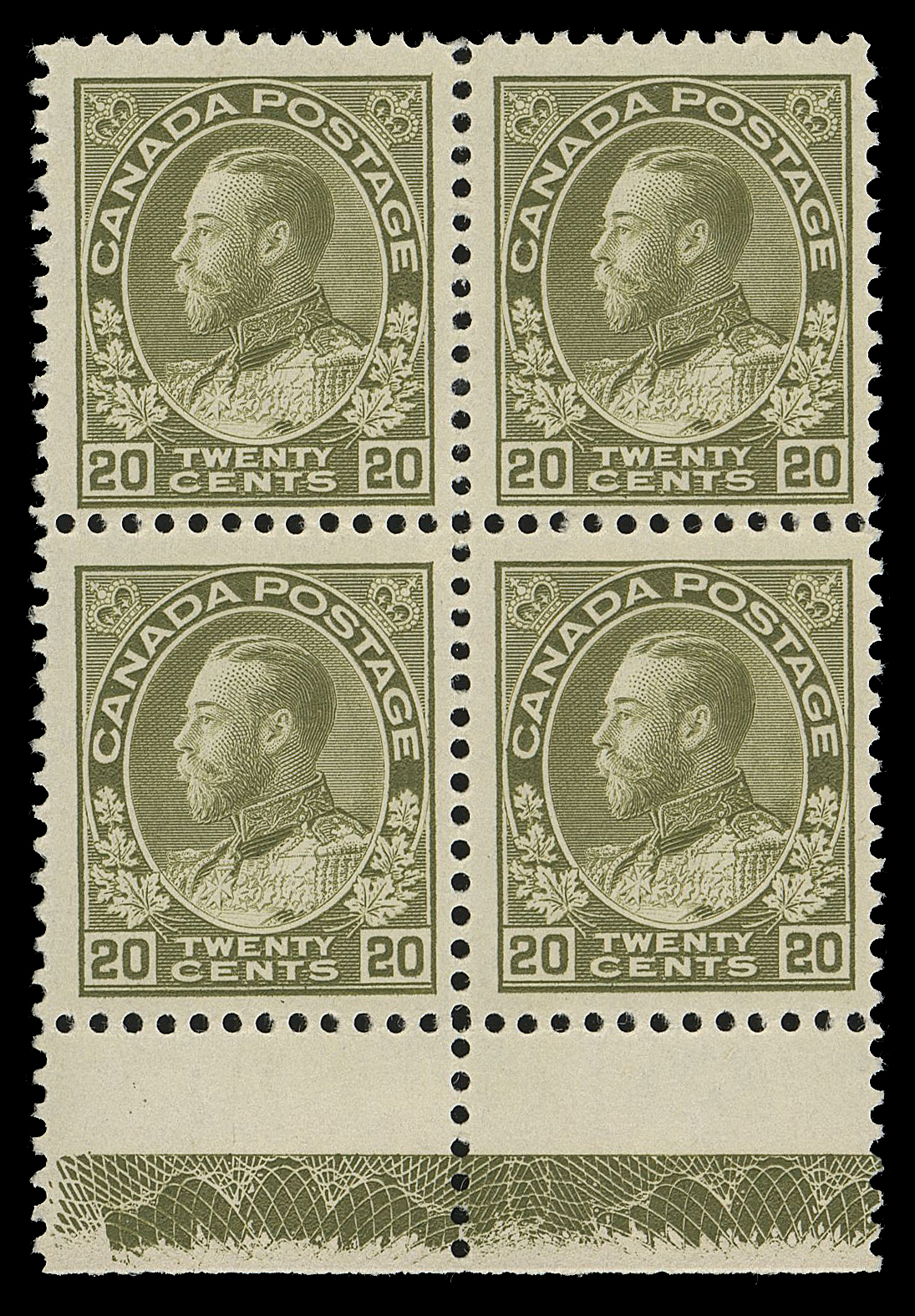 ADMIRAL STAMPS  119,A choice, nicely centered mint block with Type D (80% strength) lathework, both lathework stamps are NH; an attractive block, VF LH (Unitrade cat. as two NH singles)