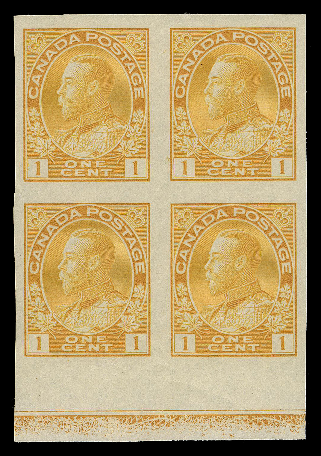 ADMIRAL STAMPS  136,A fresh mint imperforate block showing normal strength Type B lathework, faint gum crease in margin, LH at top only, VF
