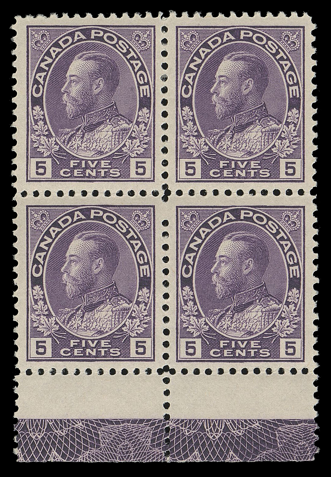 ADMIRAL STAMPS  112,An extremely well centered mint block with lovely bright colour, displaying superb full strength Type D inverted lathework - as strong as it gets, couple light gum creases on lower NH pair, very lightly hinged on top pair, VF