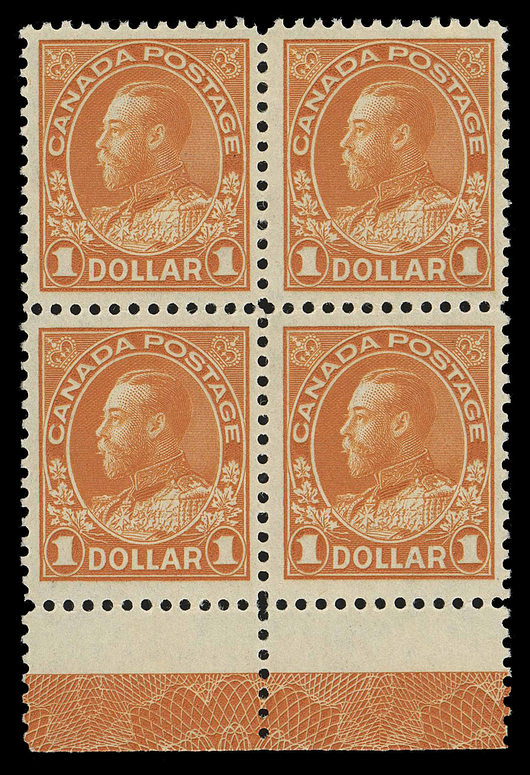 ADMIRAL STAMPS  122,An attractive mint block with superb, full strength Type D lathework, LH on top pair, lower pair and lathework margin NH, F-VF (Unitrade cat. as two NH lathework singles)