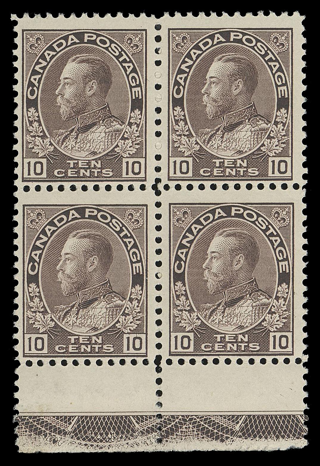 ADMIRAL STAMPS  116,A fresh mint block in a brighter shade than normally seen, usual strength (80%) Type C lathework; a beautiful block, Fine NH