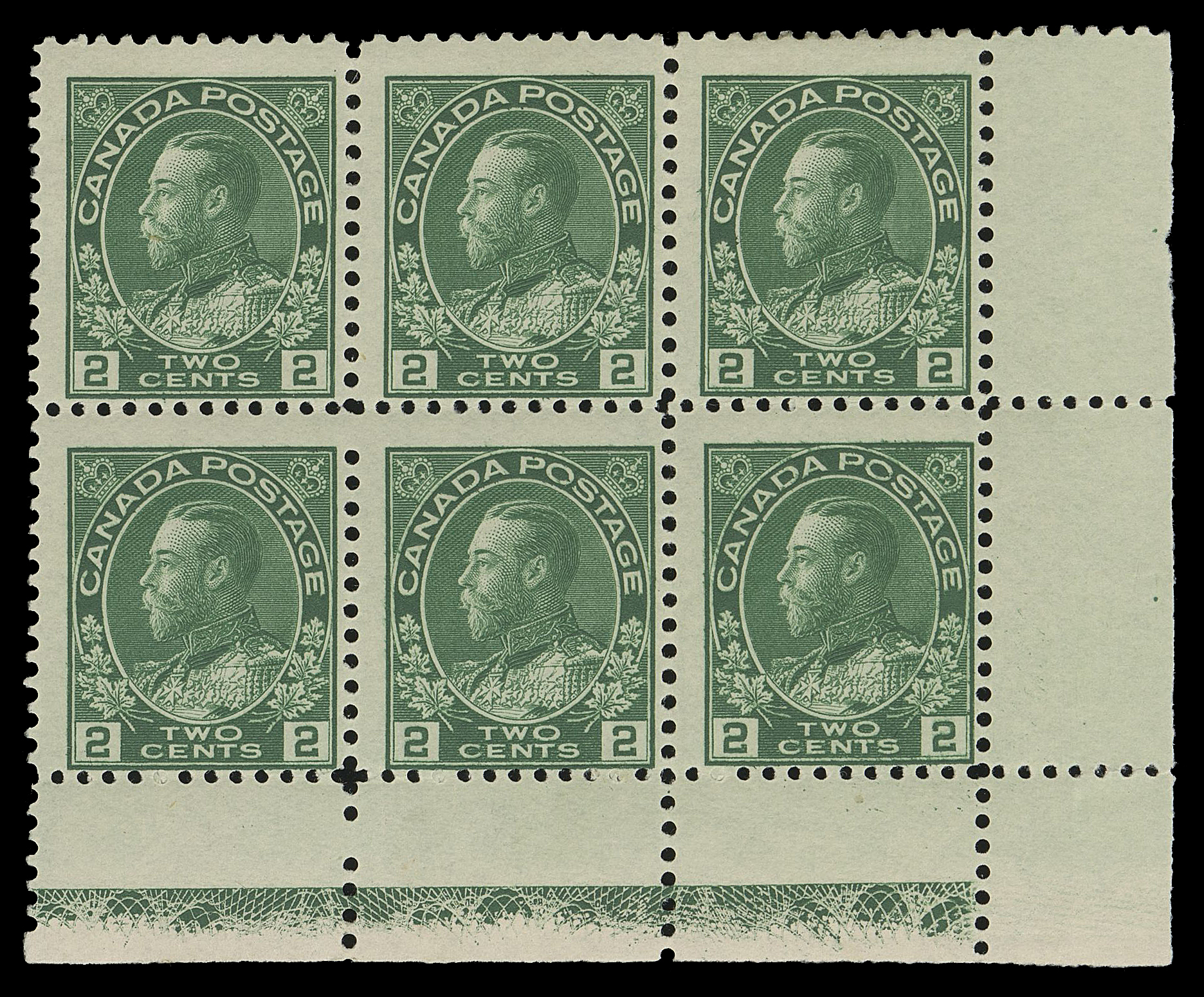 ADMIRAL STAMPS  107i variety,Lower right mint block of six displaying Type D lathework on a distinctively horizontal mesh paper - very rarely seen (has eluded specialists for many years since it was discovered and reported by Hans Reiche in the 1970s) and resulting in an interesting "Squat" printing; top row hinged, lower row and lathework margin NH. A fabulous item for an advanced collection, Fine

Provenance: "Bessemer" Admiral Collection, Eastern Auctions, October 2013; Lot 1728