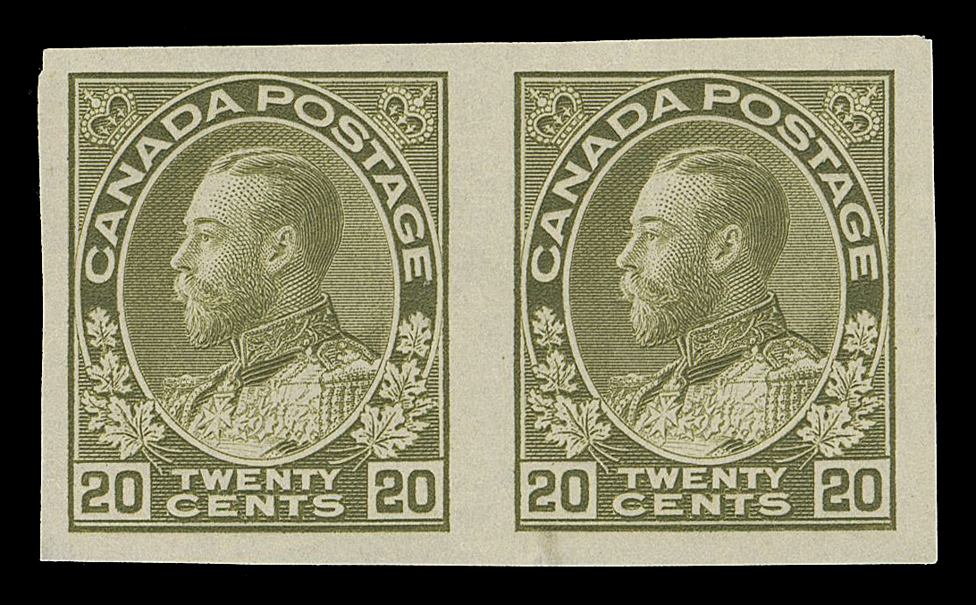ADMIRAL STAMPS  119a,Mint imperforate pair showing the Retouched Vertical Line in upper right spandrel associate with this (last) plate, gum thinning at foot and minor gum disturbance, VF appearance (Unitrade cat. $3,000)